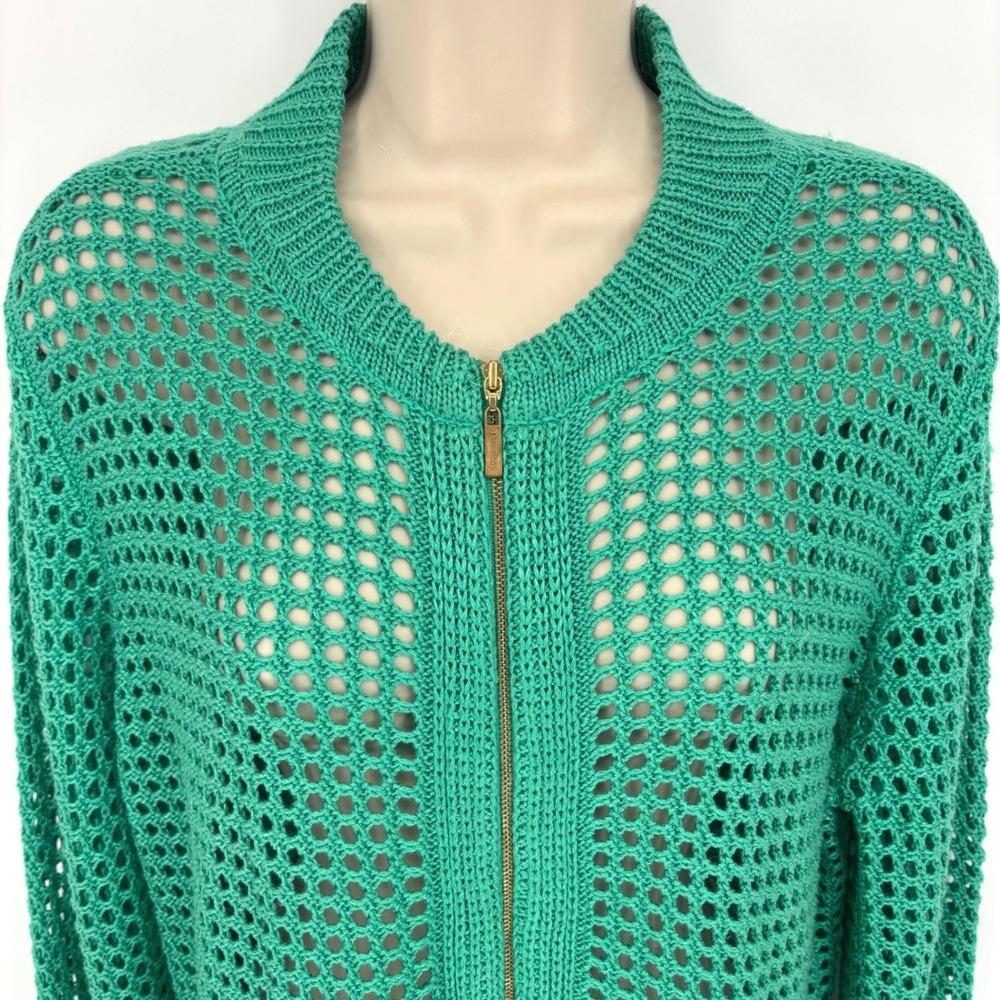 Spanner Womens Emerald Green Open Knit Full Zip Mock Neck Cardigan R13336 Size L